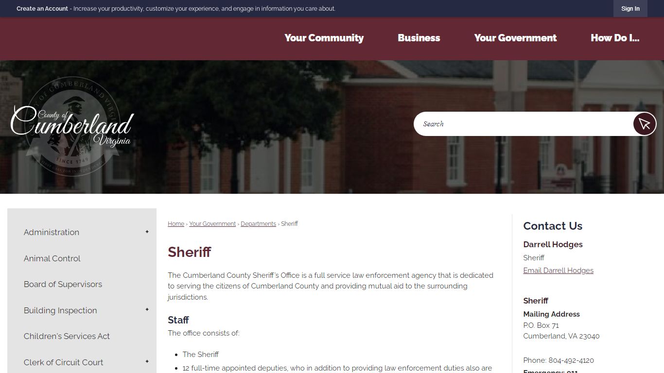 Sheriff | Cumberland County, VA - Virginia